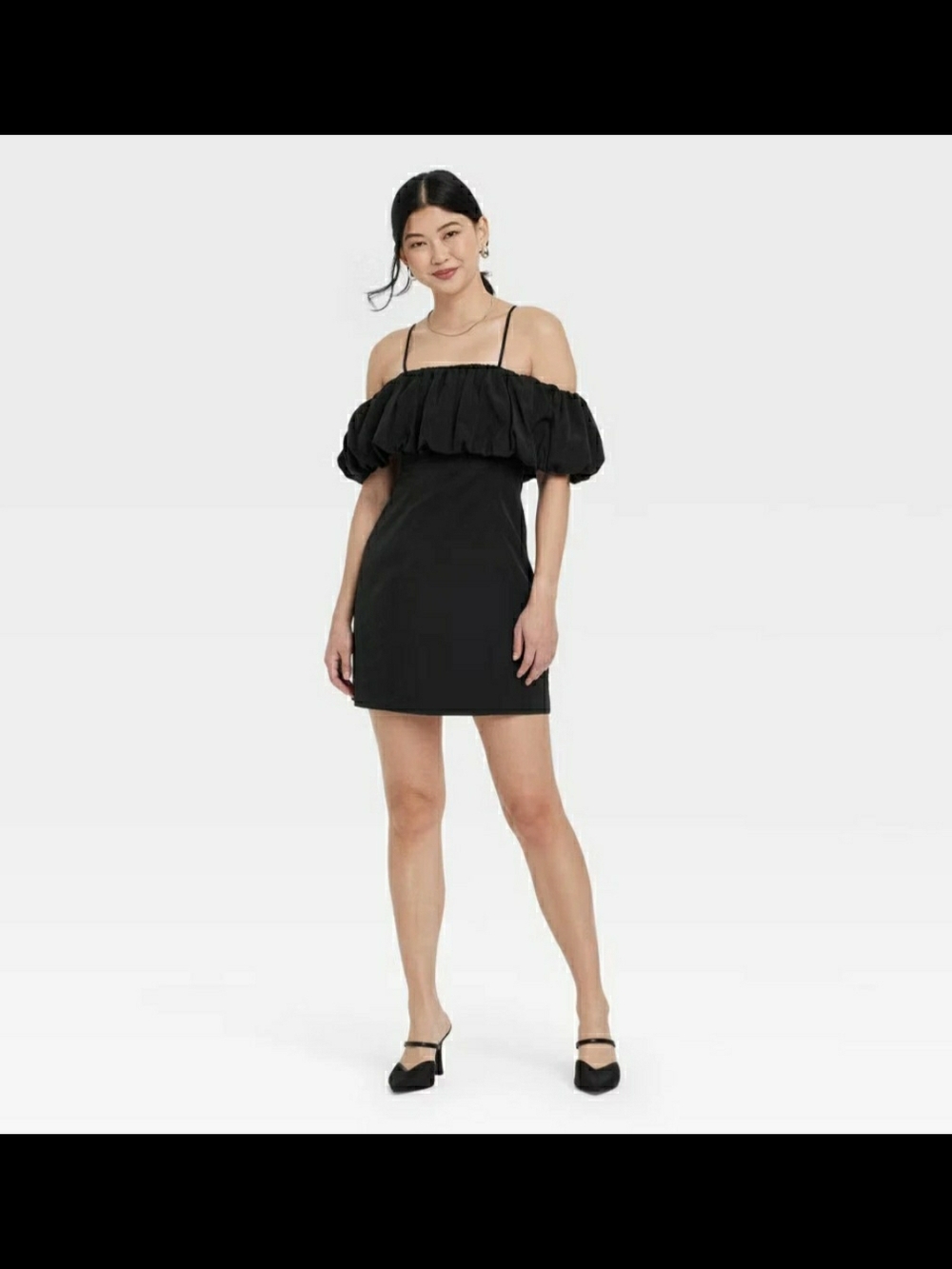 a new day Black Off-Shoulder Puff-Sleeve Mini Dress